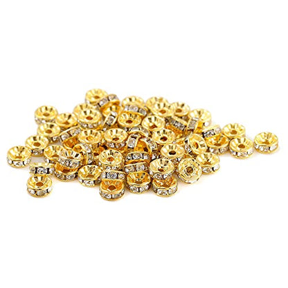 200PCS Rondelle Spacer Beads 8mm Gold Plated Czech White Crystal Rhinestone for Jewelry Making - color: 200Pcs Gold Plated/White, size: 8mm
