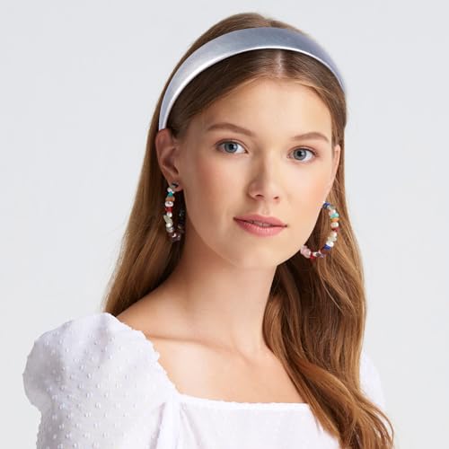 WantGor 1 Inch PU Leather Headband, Wide Padded Hairband Fashion Hair Bands | Cute Womens Headbands Holiday DIY Hair Accessories (Silver) - color: Silver