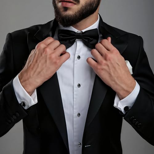8 Pcs Men's Cufflinks Set, Black Round Cufflinks and Studs for Tuxedo, Smooth Finish Copper, Refined Modern Style for Formal Occasions