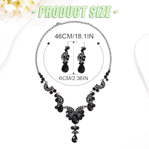 Sixexey Rhinestone Jewelry Set Crystal Necklace and Earrings Wedding Prom Jewelry Accessories for Women - color: Black