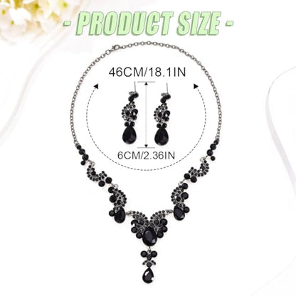 Sixexey Rhinestone Jewelry Set Crystal Necklace and Earrings Wedding Prom Jewelry Accessories for Women - color: Black