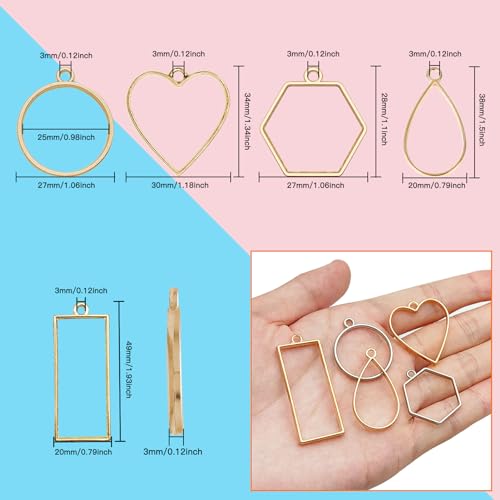 50pcs Open Bezel Pendants 5 Styles Hollow Bezel Pendants Open Frame Pendant Geometric Pressed Flower Frame for Resin Casting, Necklace, Earrings, Pressed Flower, DIY Crafts(K Gold,White K) - color: 50pcs;K Gold,White K;5 Styles