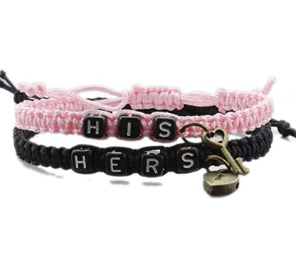 Kiokioa Couple Bracelets Key and Lock Braided Bracelet His and Hers Bracelets for Lover - color: Black&Pink