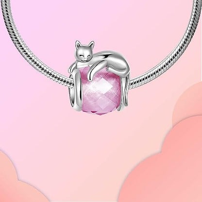 LUXILLA Love You Best Friend Grandma Wife Heart Charm 925 Sterling Silver Charms Fit for Bracelets Necklace Jewelry Gift for Women - color: Cat Charm