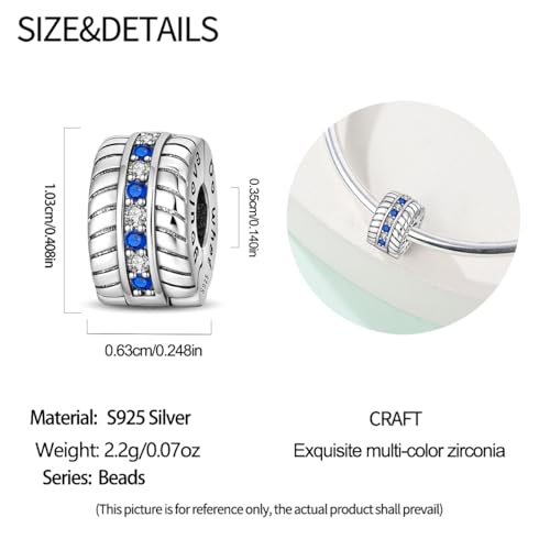 925 Sterling Silver Stopper Clip Charms for Bracelet Necklace Spacer Beads with 5A Cubic Zirconia Mother's Day Christmas DIY Gift for Women(2PCS) - style: Blue preparation