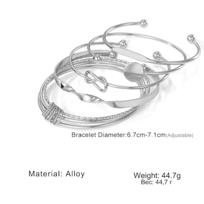 Rrdaily 14k Gold Plated Bangle Bracelet Set for Women,Silver Stackable Multi-Layer Circle Charm Bracelet,Trendy Simple Layered Non Tarnish Cuff Bracelet - color: Silver