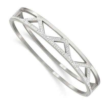 Chisel Stainless Steel Polished with Preciosa Crystal 10mm Hinged Bangle Bracelet