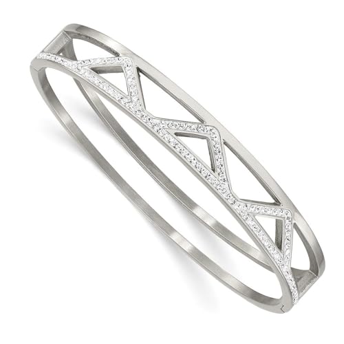 Chisel Stainless Steel Polished with Preciosa Crystal 10mm Hinged Bangle Bracelet