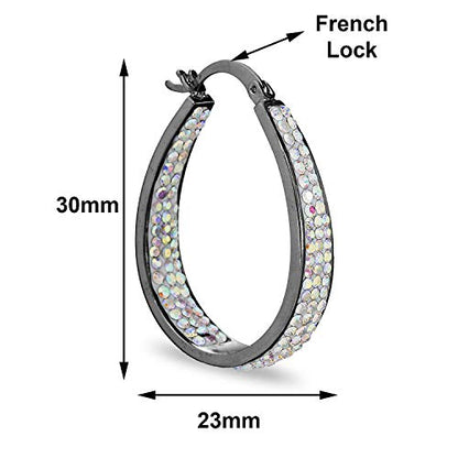 Savlano Inside Out Oval Shape Crystal Hoop Earrings For Women Comes With Savlano Gift Box - color: Gun Metal