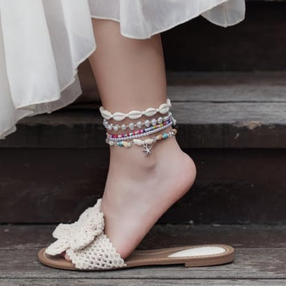 Beaded Anklet Bracelets For Women Waterproof Gold Anklets Jewelry Set Stack | non tarnish free pearl puka seashell beach boho stretchy anklet for summer dainty and tewiky gold plated - color: Colorful Beads