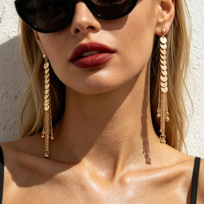 Gold Disc Tassel Dangle Drop Earrings for Women Layered Sequins Dangling Earring Sparkling Hanging Statement Jewelry Gift - color: gold1
