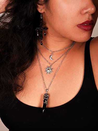 Sacina Gothic Emo Grunge Crescent Moon Choker, Moon Sun Star Choker Necklace, Goth Gothic Necklace, Halloween Christmas Jewelry Gift for Women - color: Black