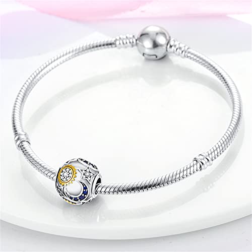 Pandach 925 Sterling Silver Charms for Bracelet&Necklace Dangle Pendant Bead with 5A Cubic Zirconia Stones,Jewelry Beads Gifts for Women - style: Bead Charm Moon Sun Star