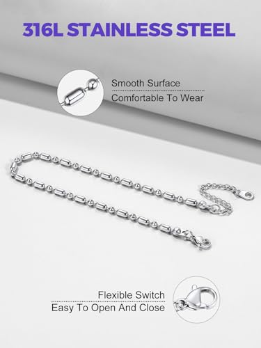 Richsteel Anklets for Women Cuban/Figaro/Spiga Wheat Chain Stainless Steel/18K Gold Plated Ankle Bracelet Beach Waterproof Foot Jewelry - color: Silver-Ball/Long Beaded Anklet