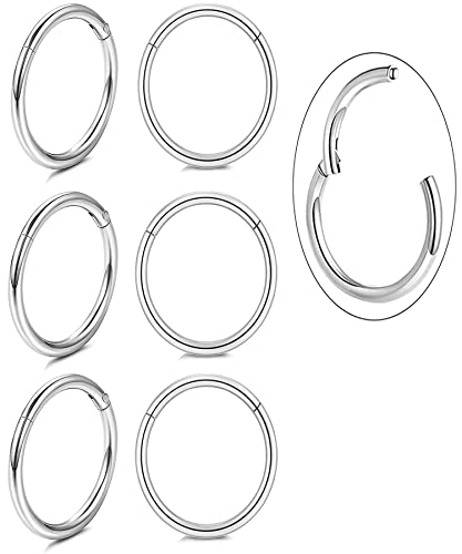 Unisex Dainty Tiny 18k Real Gold Plating Cartilage Huggie Hoop Earrings, 16G Surgical Steel Small Endless Hinged Hoops Earring for Earlobe Cartilage Helix Rook Daith Conch Nose Lip Body Piercing Jewelry - color: Silver 10mm