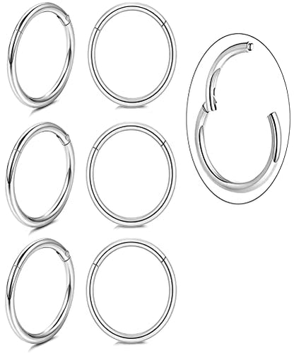 Unisex Dainty Tiny 18k Real Gold Plating Cartilage Huggie Hoop Earrings, 16G Surgical Steel Small Endless Hinged Hoops Earring for Earlobe Cartilage Helix Rook Daith Conch Nose Lip Body Piercing Jewelry - color: Silver 12mm