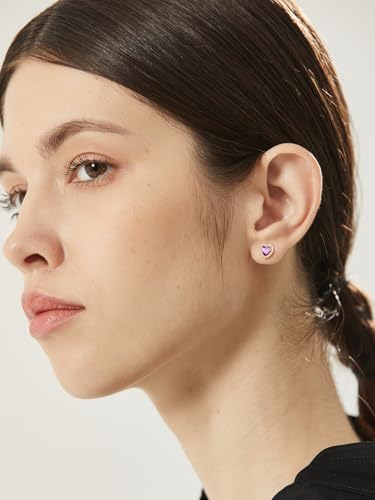 FindChic Birthstone Earrings for Women, Round/Heart/Square/Teardrop Earrings with 925 Sterling Silver Posts & Push Backs, Hypoallergenic Studs with Cubic Zirconia, 12 Months Jewelry with Gift Box - style: 06. June-Alexandrite (Heart-Gold)
