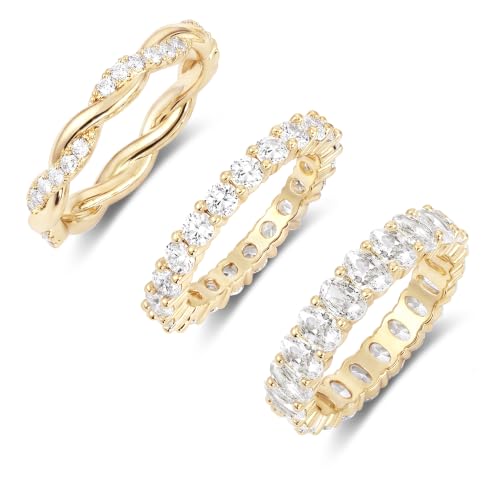TOBENY Gold Engagement Rings for Women Non Tarnish 14K Gold Plated Stackable Cubic Zirconia Wedding Bands Ring Dainty Promise Love Eternity Stacking Thumb Ring Set Gold Bridal Rings Size 6 7 8 9 10 - color: A-3Pcs Gold Engagement Cubic Zirconia Rings