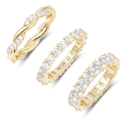 TOBENY Gold Engagement Rings for Women Non Tarnish 14K Gold Plated Stackable Cubic Zirconia Wedding Bands Ring Dainty Promise Love Eternity Stacking Thumb Ring Set Gold Bridal Rings Size 6 7 8 9 10 - color: A-3Pcs Gold Engagement Cubic Zirconia Rings