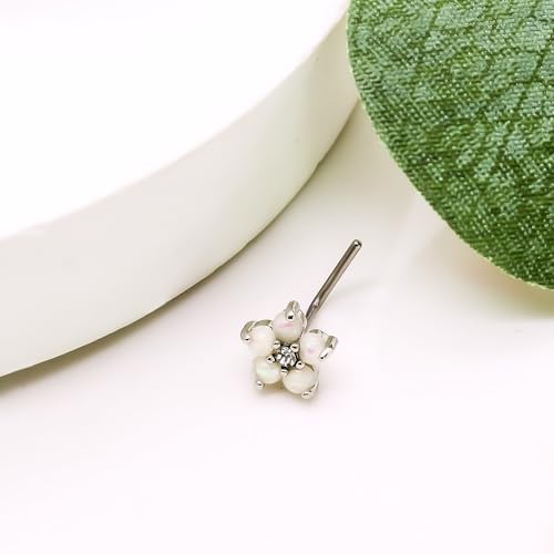 20G 3PCS Nose Ring Studs 316L Heart Nose Rings Nose Studs Butterfly and Flower Nose Stud Surgical Steel CZ L-Shaped Piercing Jewelry - color: Silver