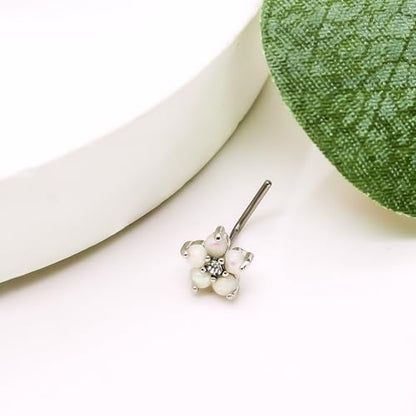 20G 3PCS Nose Ring Studs 316L Heart Nose Rings Nose Studs Butterfly and Flower Nose Stud Surgical Steel CZ L-Shaped Piercing Jewelry - color: Silver