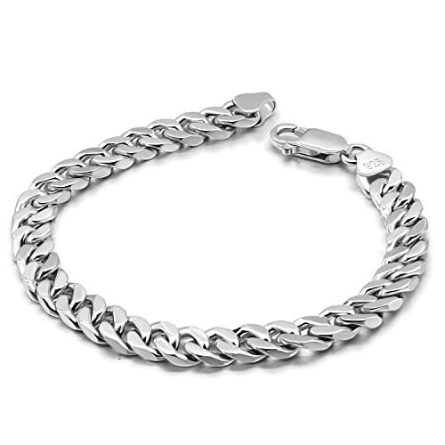 H&Beautimer 925 Sterling Silver Italian Handmade - 0.25-0.5'' Classic Miami Cuban Chain Bracelet For Men - Party Fine Jewelry Original Silver Bracelet 7-10'' Length - color: Flat Style 6.5MM, size: 7 Inches