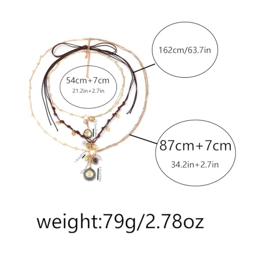 LUREME Vintage 3-in-1 Layered Necklace Set for Women, Gold Coin & Brown Wax Rope Boho Jewelry(nl006387)