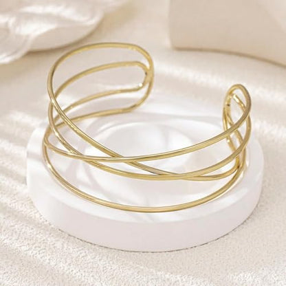 Harry and Henry Arm Cuff Gold Upper Arm Jewelry for Women Adjustable Open Cuff Bangle Bracelets Armband Jewelry Summer Outfits for Women 2026 - color: B:Gold multilayer open arm cuff bracelet