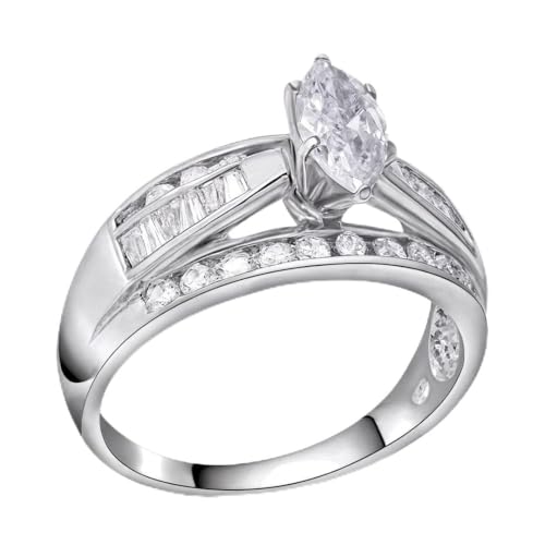 SHOP LC DELIVERING JOY Cubic Zirconia Ring CZ in 925 Sterling Silver - Engagement Rings for Women Promise Rings for Her - Cute Anniversary Statement Cubic Zirconia Jewelry Gifts for Womens 3-4.5 ctw - color: Silver cttw-3.8