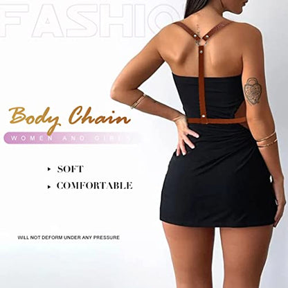 BODIY Plus Size Harness Punk Leather Black Harness Belts Women Fashion Body Harness for Women - color: Brown