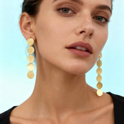 Gold Disc Tassel Dangle Drop Earrings for Women Layered Sequins Dangling Earring Sparkling Hanging Statement Jewelry Gift - color: gold2