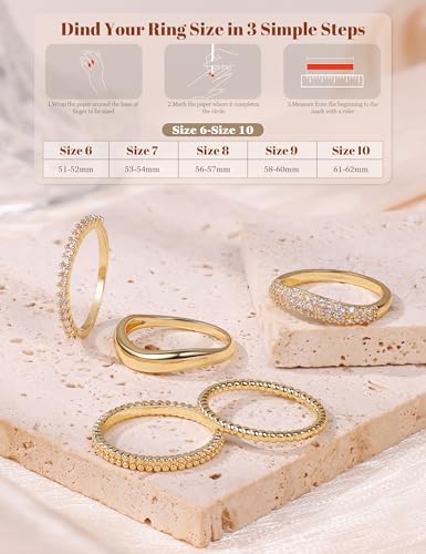 14K Gold Plated Rings for Women,Non Tarnish Stackable Chunky Ring | Cubic Zirconia Thumb Ring ,Dainty Stackable Chunky Rings Set,Trendy Statement Thick Dome Ring,Promise Wedding Band Size 6-10 - color: Cubic Zirconia Ring-Gold B