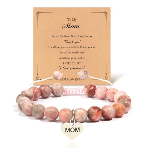 Mothers Day Gifts for Women, Natural Stone Beaded Bracelet Jewelry Birthday Gifts for Mom Grandma Aunt Mother in Law Nana Boyfriend Mom - color: Pink Zebra