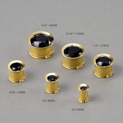 COOEAR Ear Gauges Plugs Stainless Steel/Black/Gold Crystal Ear Plugs Screw Back Tunnel Expander Stretcher Piercing Jewelry. - color: S8768J, size: 6mm