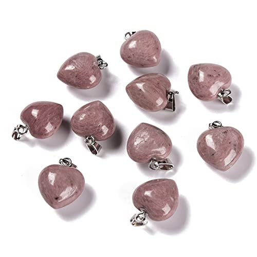 10Pcs Heart Stone Charm Pendants Natural Rhodochrosite Gemstone Pendants with Platinum Brass Loops for DIY Necklace Keychains Earring Crafts Supplies - color: Rhodochrosite