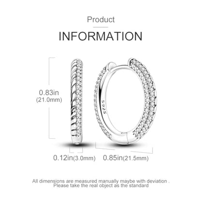 Parmuz 925 Sterling Silver Earrings Hoops for Women Ladies Simple Lightweight Twisted Medium Hoop Earrings With Cubic Zirconia Hypoallergenic Jewelry for Her - color: Pave Hoop earring