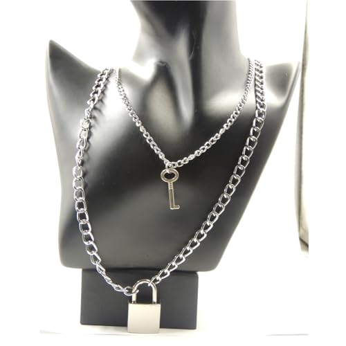 Layered Chunky Gold Silver Necklace Big Cuban Chain Statement Necklace Stacked Punk Chain Choker Necklaces for Women Trendy Jewelry Birthday Gifts - color: 04 Lock and Key