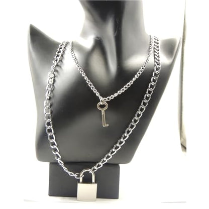 Layered Chunky Gold Silver Necklace Big Cuban Chain Statement Necklace Stacked Punk Chain Choker Necklaces for Women Trendy Jewelry Birthday Gifts - color: 04 Lock and Key