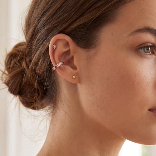 Gold Ear Cuff for Women Non Piercing | Cuff Earrings, 14K Gold Plated, Colorful Cubic Zirconia Pave, Pearl, Clover, Cartilage Earrings Trendy Jewelry, Single - color: Rainbow