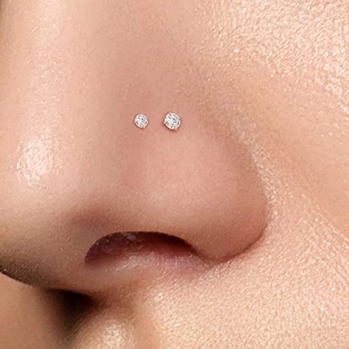 8PCS Titanium Nose Rings Stud, Gold Nose Ring for Women Men Hypoallergenic Nostril Hoops L Shape Nose Studs Corkscrew CZ Nose Piercing Jewelry Silver 18G & 20G Nose Ring Studs 2/2.5/3mm - style: Silver-12-three shape