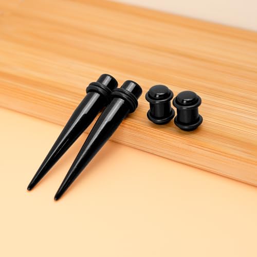 36pcs Ear Gauge Stretching Kit Silicone 14G-00G Gauges for Ears, Tapers, Tunnels & Plugs, Lightweight Acrylic Expanders, Body Piercing Jewelry Earring Gauging Set for Starter Beginner Men Women, Black