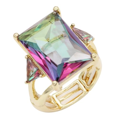 Lavencious Big Bold Radiant CZ Stones Stretch Rings for Women Size for 7-9 - color: Multicolor