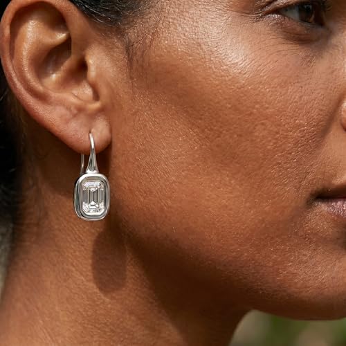 14K Gold & Silver Plated Trendy Bezel Set Cubic Zirconia Drop Earrings Minimalist Teardrop Hook Earrings for Women Diamond Crystal Charm Statement Teardrop Earrings Jewelry Gifts - color: Silver-Rectangular zircon