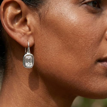 14K Gold & Silver Plated Trendy Bezel Set Cubic Zirconia Drop Earrings Minimalist Teardrop Hook Earrings for Women Diamond Crystal Charm Statement Teardrop Earrings Jewelry Gifts - color: Silver-Rectangular zircon