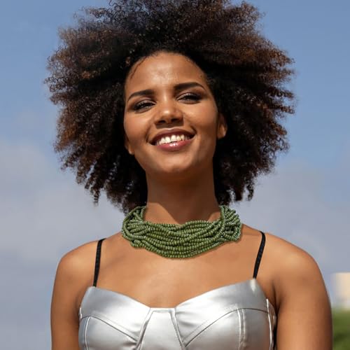 Coiris Beaded Strand Necklace for Women Boho Chunky Beaded Strand Necklace Bohemian Summer Beach Necklace Jewelry for Women(N0059-Black) - color: Green
