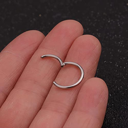 Unisex Dainty Tiny 18k Real Gold Plating Cartilage Huggie Hoop Earrings, 16G Surgical Steel Small Endless Hinged Hoops Earring for Earlobe Cartilage Helix Rook Daith Conch Nose Lip Body Piercing Jewelry - color: Silver 6/8/10mm