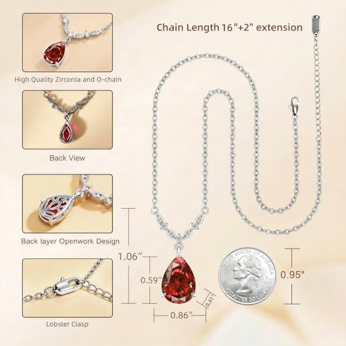 Platinum Plated Cubic Zirconia Teardrop Pendant Necklace Dangle Earrings Set, Silver Jewelry Set for Women,Wedding Jewelry Set for Bride,Bridesmaid Jewelry Gift, Gift for Valentine's Day, Birthday - color: A-Red