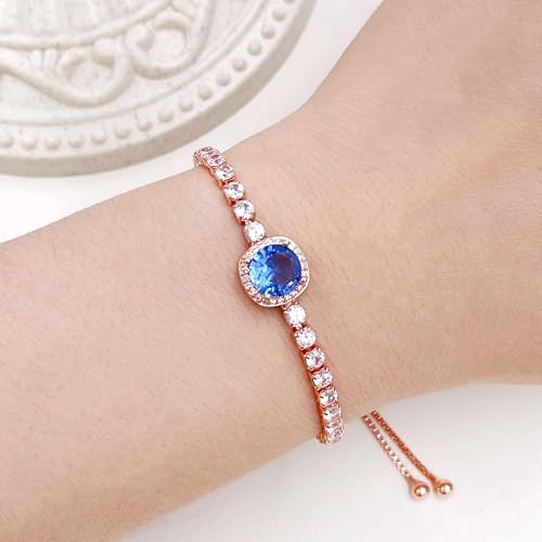 Sparkling CZ Tennis Bracelets for Women, Birthstone Slider Bolo Bracelets Trendy Birthday Valentine's Day Jewelry for Women Lady - color: Blue