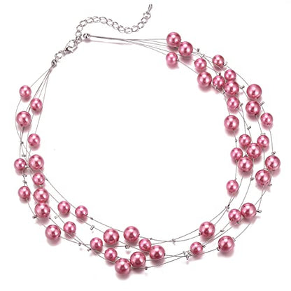 FULU AUTUMN Layered Pearl Necklace Multi-strand Pearl Choker Necklaces for Women Beaded jewelry for Wedding Parties - color: Light purple
