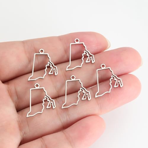 kkjoy 5Pcs Hollow Continents Maps of USA Pendant Charms for Jewelry Making and Crafting, Stainless Steel Mini Charm Craft Supplies Accessories for DIY Bracelet Necklace Earrings - color: Hollow Rhode Island Map - Silver